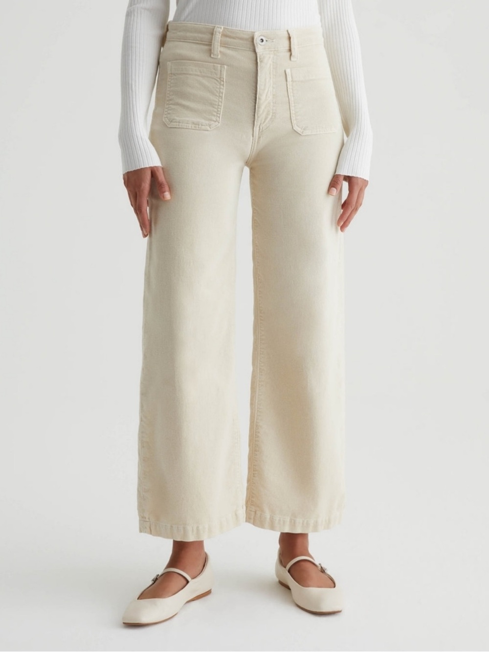 ag kassie high-rise wide leg crop cream corduroy pants / size 28